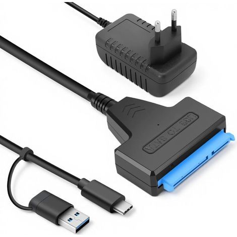 Cable SATA to USB 3.0 Adapter für SSD/HDD 2,5"/3,5", Lecteur Disque dur Externe internes Convertisseur avec 12V 2A Adaptateur D’alimentation pour Mac Os/Linux/Windows