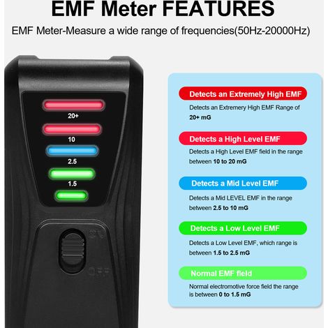 Détecteur de rayonnement électromagnétique pratique, testeur EMF portable à 5 LED, gaussmètre, testeur de champ magnétique pour aspirateur, sèche-cheveux et autres appareils de mesure domestiques. (1/2)