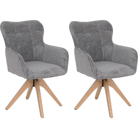 [NEUWERTIG] 2er-Set Esszimmerstuhl HHG-703, Küchenstuhl Armlehne drehbar Auto-Return, Stoff/Textil 680g/m² Holz MVG grau (1/5)