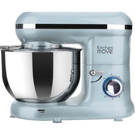 Kitchen Move – Robot pâtissier 5.5L 1500W bleu – Moteur puissant pour pâtes à pizza et pâtisseries – 6 vitesses + pulse – Bol inox avec couvercle anti-éclaboussures