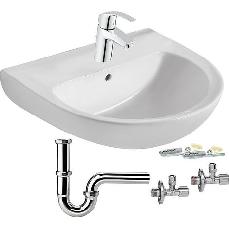 Kit vasque pret a poser, 1 robinet avec vidande à tirette + 1 vasque + fixation + siphon + 2 robinets d'arrêt