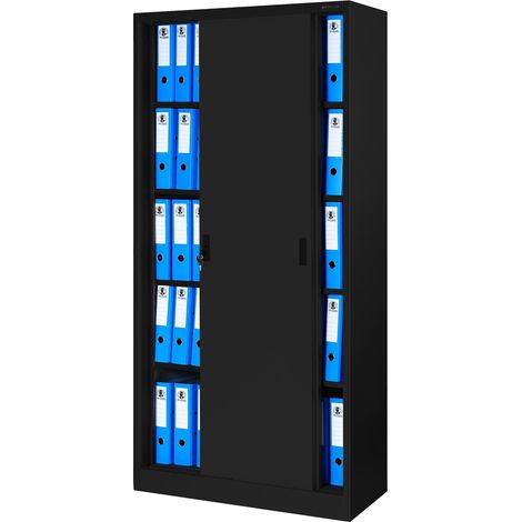 Armoire de bureau métallique avec portes coulissantes KUBA, 900 x 1850 x 400 mm, noire