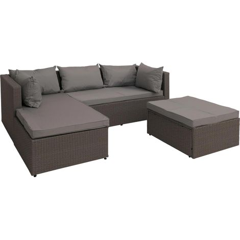 [NEUWERTIG] Poly-Rattan Garnitur HHG-562, Balkon-/Garten-/Lounge-Set Sofa Sitzgruppe grau Polster hellgrau