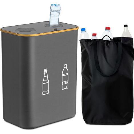 Relaxdays Pfandflaschen Sammelbehälter 160l, 2 Beutel, HxBxT: 70x57x37 cm, Flaschensammler für Glas und Plastik, grau