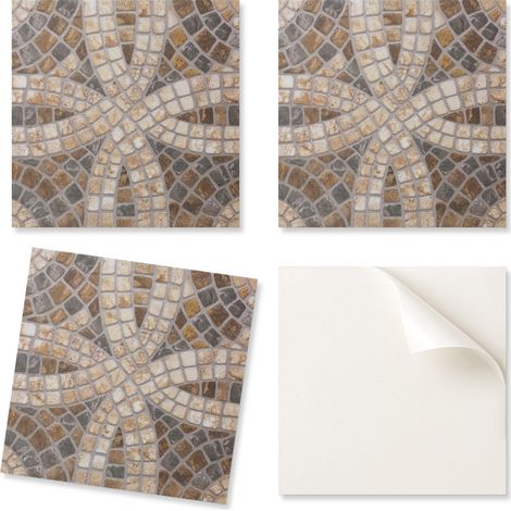 Baldosas de vinilo autoadhesivas con estampado decorativo de mosaico en tejido, 4x50x50 cm.