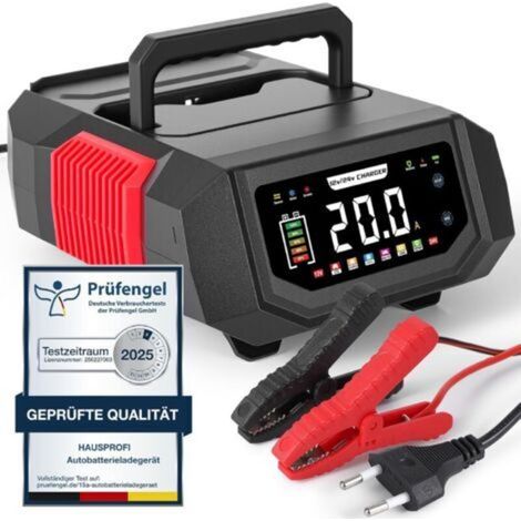 HAUSPROFI Chargeur Batterie Voiture & Moto 12V/24V 20A Intelligent - Courant Réglable (1A-20A), Mode Réparation & Maintien de Charge pour Plomb, AGM, Gel, Lithium LiFePO4, Camion, Camping-Car (1/5)