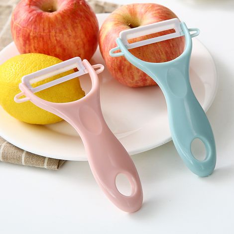 BDD Éplucheur de fruits, éplucheur en céramique, éplucheur à lame en céramique pour fruits, pommes de terre, légumes pointus, lot de 2 - rose/bleu