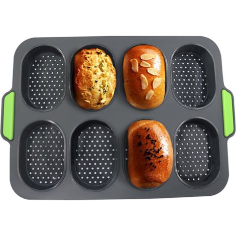 Moule à pain en silicone 34,5 x 24 cm, mini moule à pain pour petits pains, ciabatta, hamburgers et gâteaux, plaque de cuisson antiadhésive (cyan) (1/5)