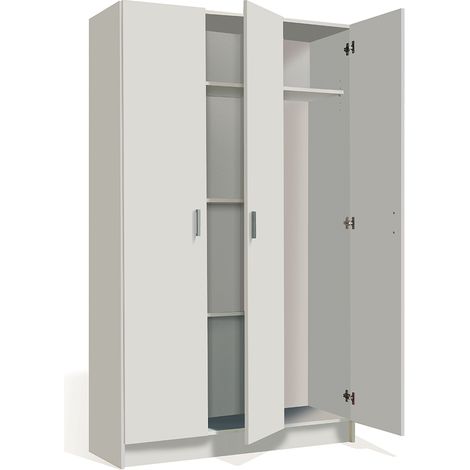 Dianhydro – Armoire d'atelier 3 portes – 4 étagères réglables en hauteur – Matière mélamine blanche – Charnières et supports métalliques (1/3)