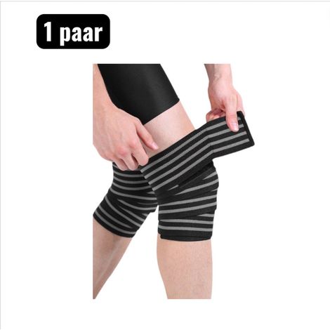 paire - Genouillères - Bandes élastiques longues pour le fitness - Bandes de compression pour le sport (squats, course à pied, cyclisme) - Grises - Soutien des genoux et des mollets (1/4)