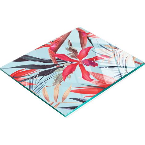 Planche à découper décorative en verre pour la cuisine, motif floral tropical, 60 x 52 cm (1/5)