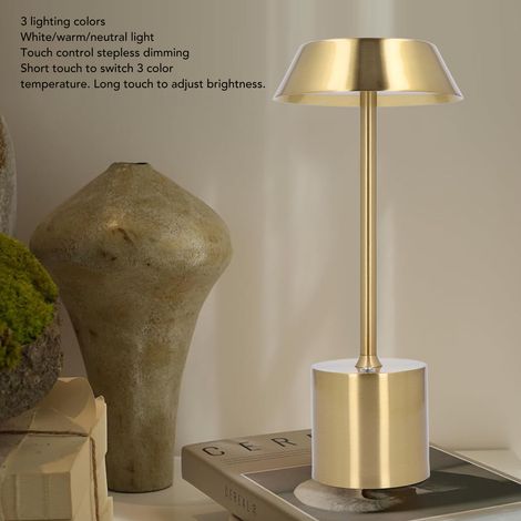 Wiederaufladbare, kabellose LED-Stehlampe, goldene Schreibtischlampe – 3 Farben, Touch-Bedienung, integrierter Akku, für Restaurant, Garten, Camping, Bar (1/5)