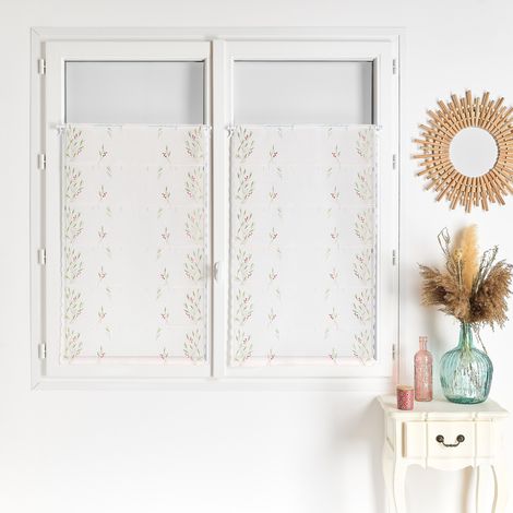 Voilage modulable brodé fleurs Vert 58 cm