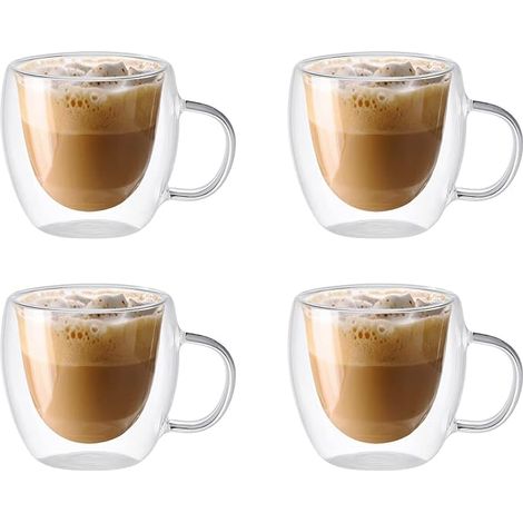 Tasses à café verre double paroi, 150 ml isothermes avec poignée, tasses transparentes pour latte, boissons, cappuccinos, expresso (1/5)