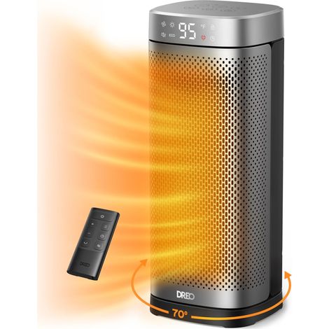 Radiateurs 40 cm pour usage intérieur, chauffage rapide céramique PTC. Télécommande, minuterie 12h, oscillation 70°, protection surchauffe. Portable, sûr, idéal chambre/bureau, Argent (1/5)