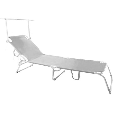 Chaise Longue Pliante avec Pare-Soleil – Lit de Plage réglable, Structure en Aluminium et Couverture en textilène, idéal pour la Plage, la Piscine et Le Jardin, 196 x 58 x 25 cm, Blanc (1/5)