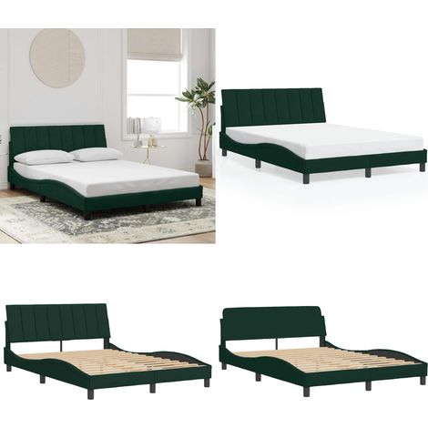 Bettgestell ohne Matratze Dunkelgrün 140x200 cm Samt - Samtsofa - Bettessel - Doppelbett - Boxspringbetten - Lattenrost - Home & Living