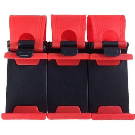 Set mit 3 multifunktionalen, verstellbaren Freisprech-Handyhalterungen zur Lenkradmontage (rot) - Rot (1/4)