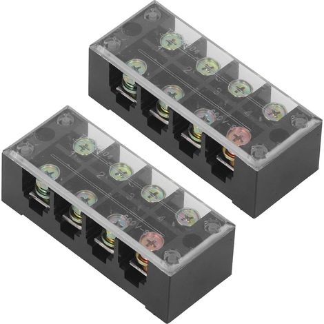 Bornier à double rangée de bornes à vis avec couvercle transparent pour éclairage de pont 60A 600V 2 pièces 4 positions (604) (1/5)