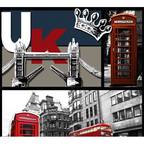 Papier peint bande décorative chambre ado Tapisserie Londres rouge & bleu Papier peint motif bus & cabine téléphonique pour couloir (1/2)