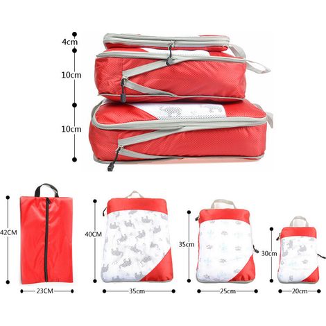 Bagage Sac Compression Pochettes de Voyage pour Sac-à-Dos (Rouge / 4 pièces) (1/4)