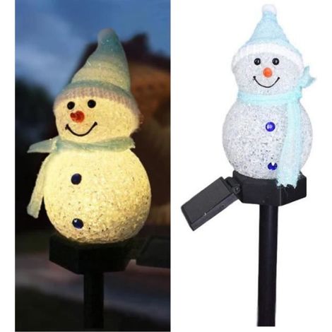1 Lampe solaire bonhomme de neige, lumière blanche chaude, PP nano, PVC, décoration extérieur jardin Noël (1/4)