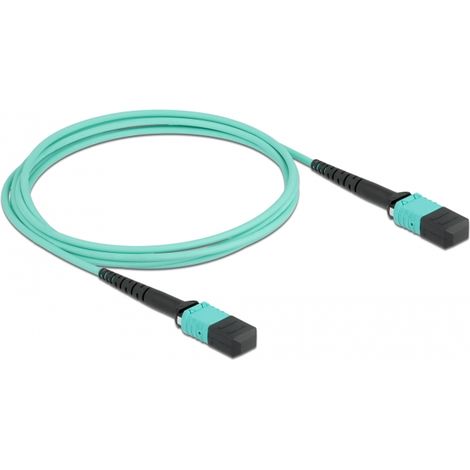 DeLOCK Cable de fibra óptica MPO hembra a MPO hembra 12 fibras, polaridad A, OM4 multimodo, 50/125 µm, 2 m (1/2)