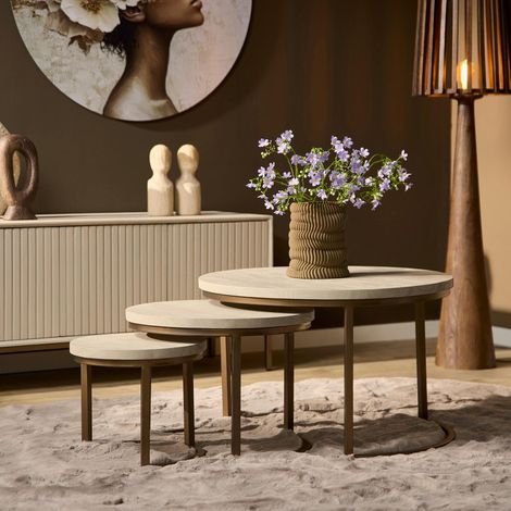 Table basse gigogne bois sable pied bronze (lot de 3) CORTINA