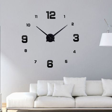 Large 3D Silent Wall Clock, Modern Design Wall Clock, Frameless Minimalist Metal with Removable Adhesive, DIY Giant Digital Winged Living Room Home Clock, Black (1/5)