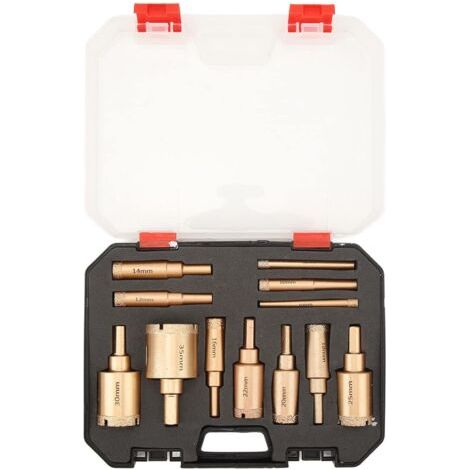 Coffret de 12 forets brasés, scie cloche multi-usages pour granit et marbre, acier à haute teneur en carbone diamanté, utilisation à sec et humide, coupe nette, haute efficacité, disponible en 12 tail (1/5)