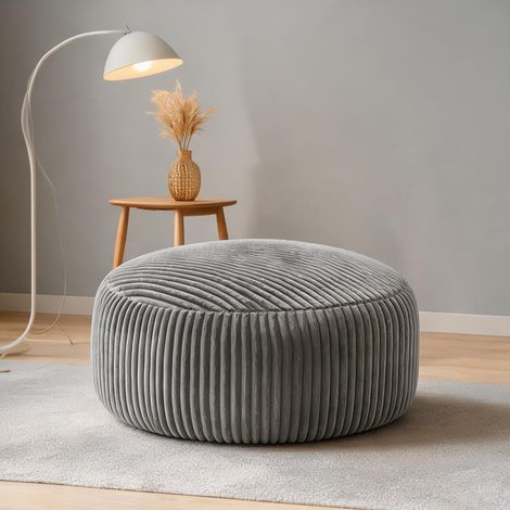 Fauteuil poire géant 143 x 143 x 55 cm en velours côtelé gris (1/5)
