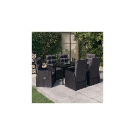 Ensemble à manger de jardin avec coussins 7 pcs Noir (1/5)