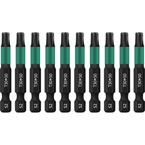 Torx T30 Lot de 10 embouts de tournevis à tige hexagonale 1/4" Longueur 50 mm Avec boîte (1/5)