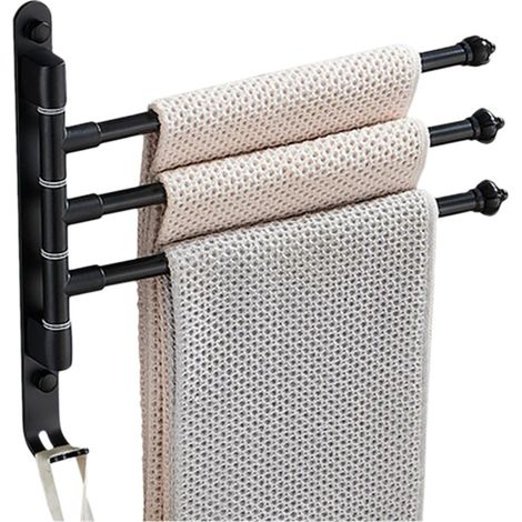 Porte-serviettes organisateur avec crochets, 3 barres, pivotant, porte-serviettes mural en aluminium, bras pliables pour salle de bain et cuisine (1/5)