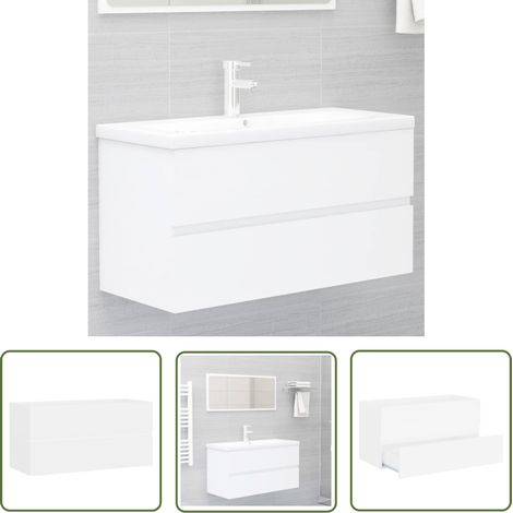 The Living Store Waschbeckenunterschrank Weiß 90x38,5x45 cm Holzwerkstoff - Waschtischschrank - Badezimmermöbel - Holzwerkstoffschrank - Weißer Schrank - Spiegelschrank (1/5)