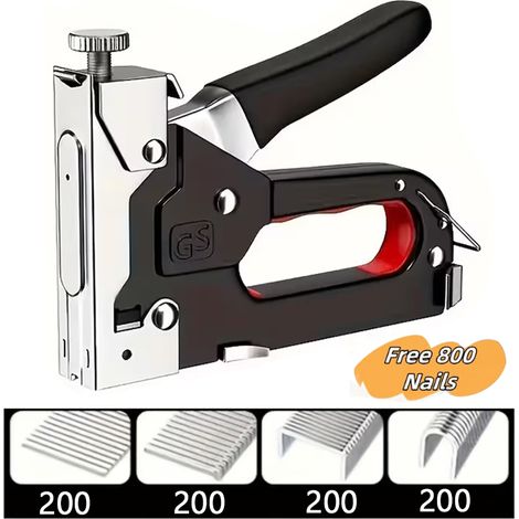 Agrafeuse Manuelle 4-en-1 avec 800 Agrafes – Compatible T/U/I/N, Idéal Bricolage, Bois et Camping (1/5)