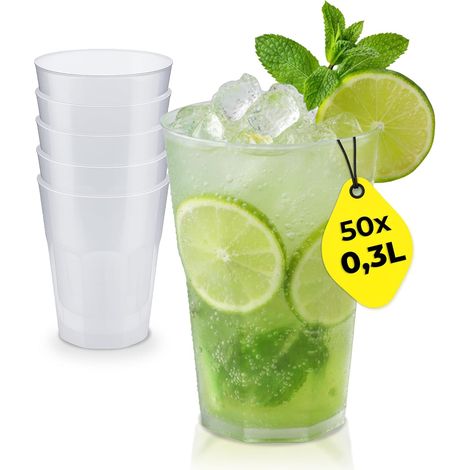 Lot von 50 Bechern und Cocktails von 0,3 l, aus Kunststoff, Verzierungen, Passt au lave-vaisselle, Ausgießer für Cocktails und Longdrinks, BPA-frei, mit Repère-Eigenschaften - Fabriqué en (1/5)