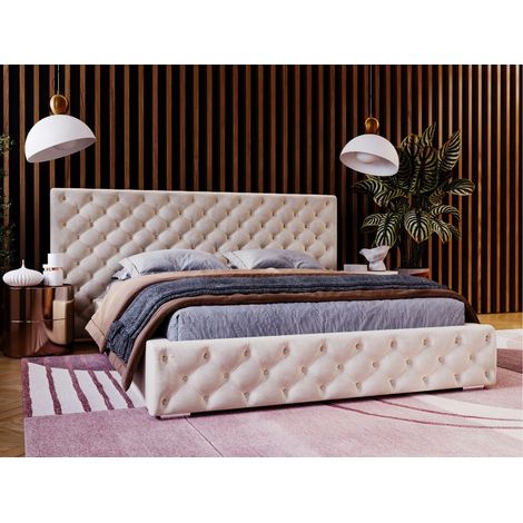 Lit rembourré avec rangement 120x200 velours beige Madera (1/4)