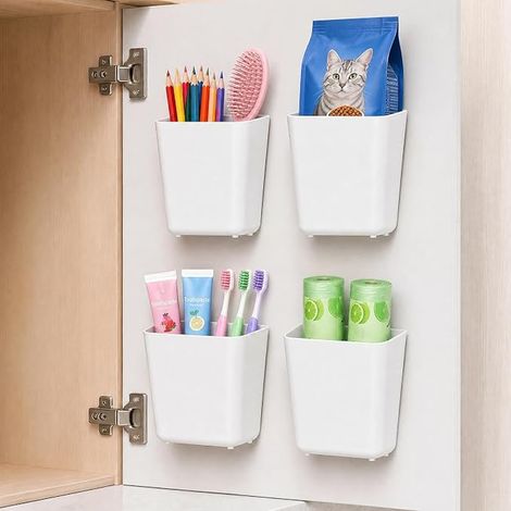 organiseurs d'armoire de cuisine, organiseur de réfrigérateur, boîte de rangement murale autocollante, salle de bain, petits objets, beige, 14 x 7,5 x 13,5 (1/5)