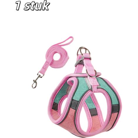 Harnais pour chien (1 pièce) - Câble élastique - Bande réfléchissante - Convient aux chats de toutes tailles, aux chiots et aux lapins - Tour de poitrine : 30-36 cm, tour de cou : 24-30 cm - Vert et r (1/5)