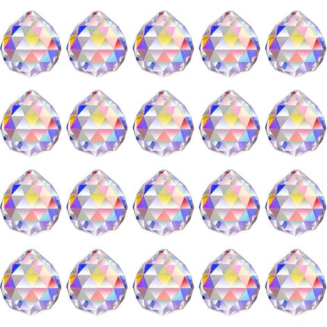 Lot de 20 boules de cristal prismatiques de 20 mm (0,8 pouce), attrape-soleil, pendentifs arc-en-ciel, à suspendre aux fenêtres, pour le Feng Shui, à offrir.