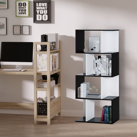 HOMCOM Bibliothèque à 5 niveaux, meuble de rangement en forme de S avec étagères, étagère de rangement pour salon, chambre bureau, 60 x 24 x 148 cm, noir, blanc (1/5)
