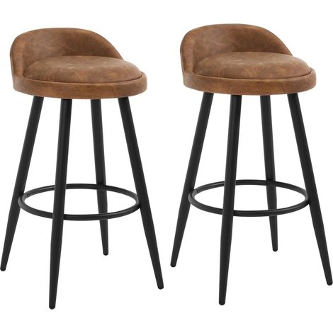 WOLTU Set of 2 Bar Stools in Faux Leather Bar Chairs with Low Back and Footrest Modern Counter Stools, Brown (1/5)
