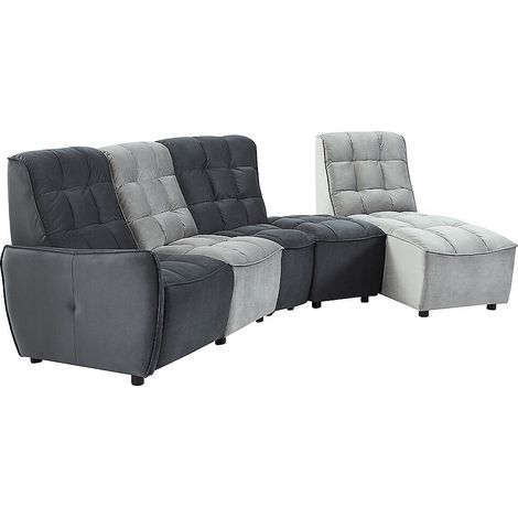 Vente-Unique – Canapé d'angle relax électrique modulable 6 places en velours gris clair et anthracite – Structure capitonnée – Charge 720 kg