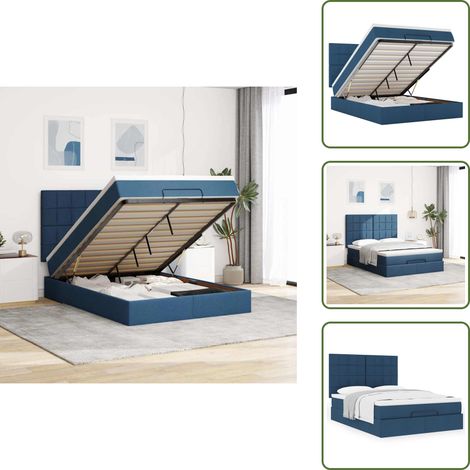 The Living Store Struttura Letto Pouf con Materasso Blu 140x190 cm in Tessuto - Materasso a molle insacchettate