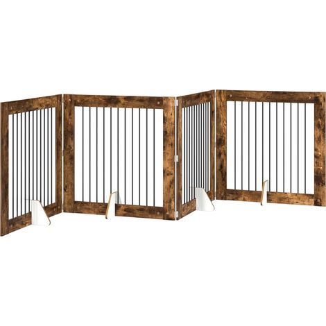 Foldable Dog Gate with Stands 4 pcs Smoked Oak 401 cm vidaXL