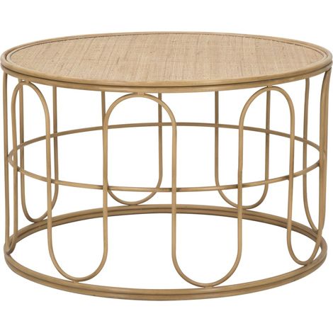 Tavolino Basso Ø80x50 cm in Metallo Piano in Rattan (1/5)