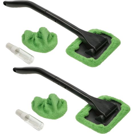 KOTARBAU Lot de 2 brosses de nettoyage pour vitres de voiture - Vert - Rectangulaire avec housse en microfibre et manche long (1/5)