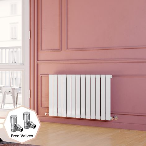 ELEGANT 600 x 988 mm Modern White Column Radiator Single Flat Panel Designer Bathroom Radiator + Angled Radiator Valves (1/5)