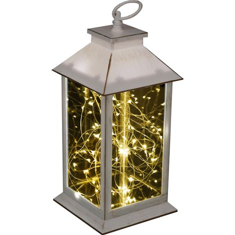 TrendLine LED Laterne 50 LED antik weiß warmweiß/ bunt flackernd 14x14x32cm (1/2)